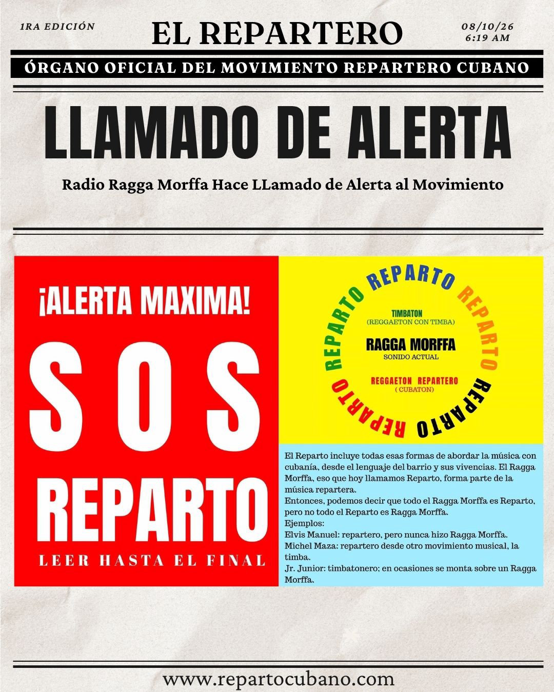 Portada El Repartero — jueves, 8 de octubre de 2026, pág. 1