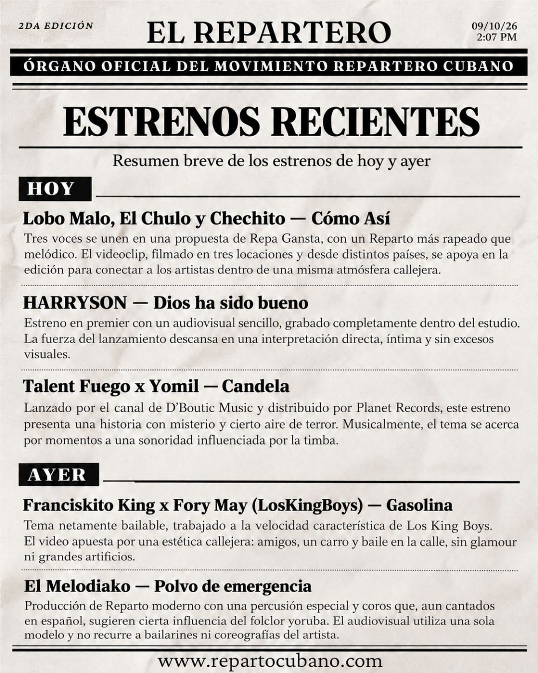 Portada El Repartero — viernes, 9 de octubre de 2026, pág. 1