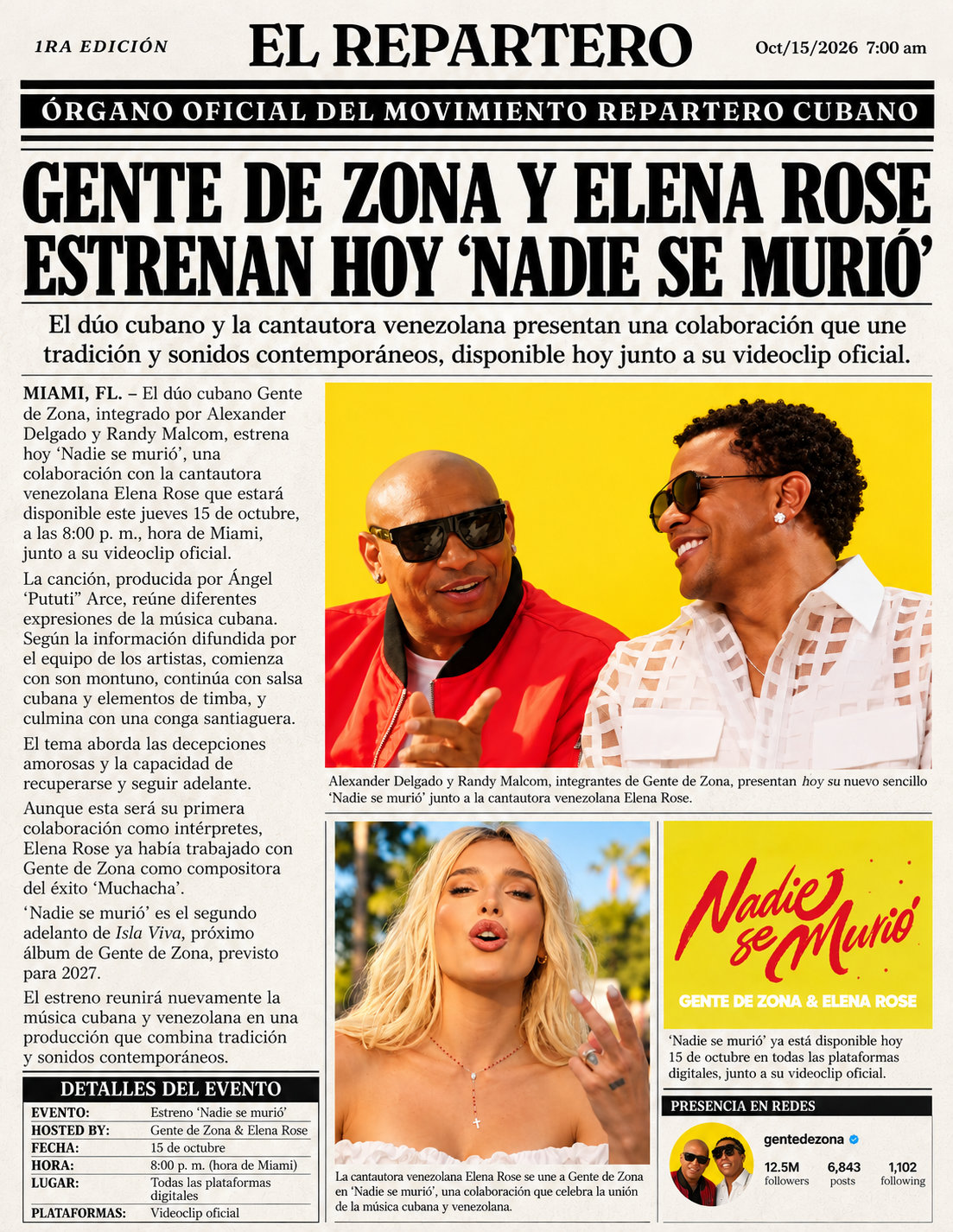 Portada El Repartero — jueves, 15 de octubre de 2026